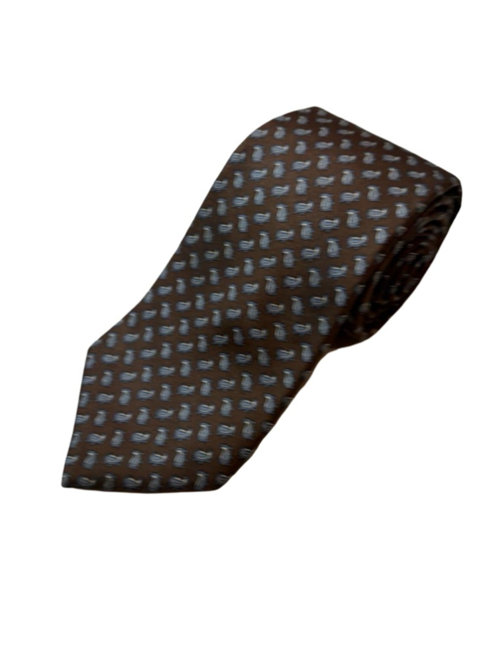Pierre Balmain Paris Silk Tie Brown Paisley Micro Print Vintage Luxury